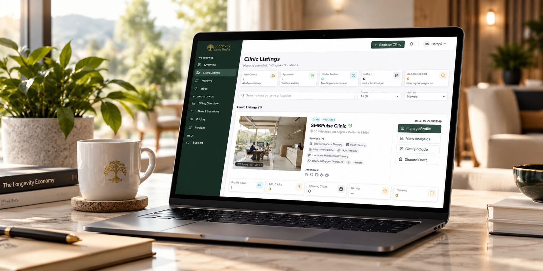 Provider managing clinic listings on Longevity Clinic Finder